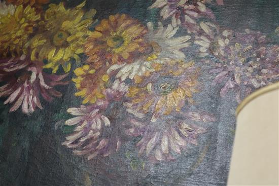 Alfred Egerton Cooper (1883-1974) Still life of chrysanthemums in a glass vase 63 x 76cm., unframed